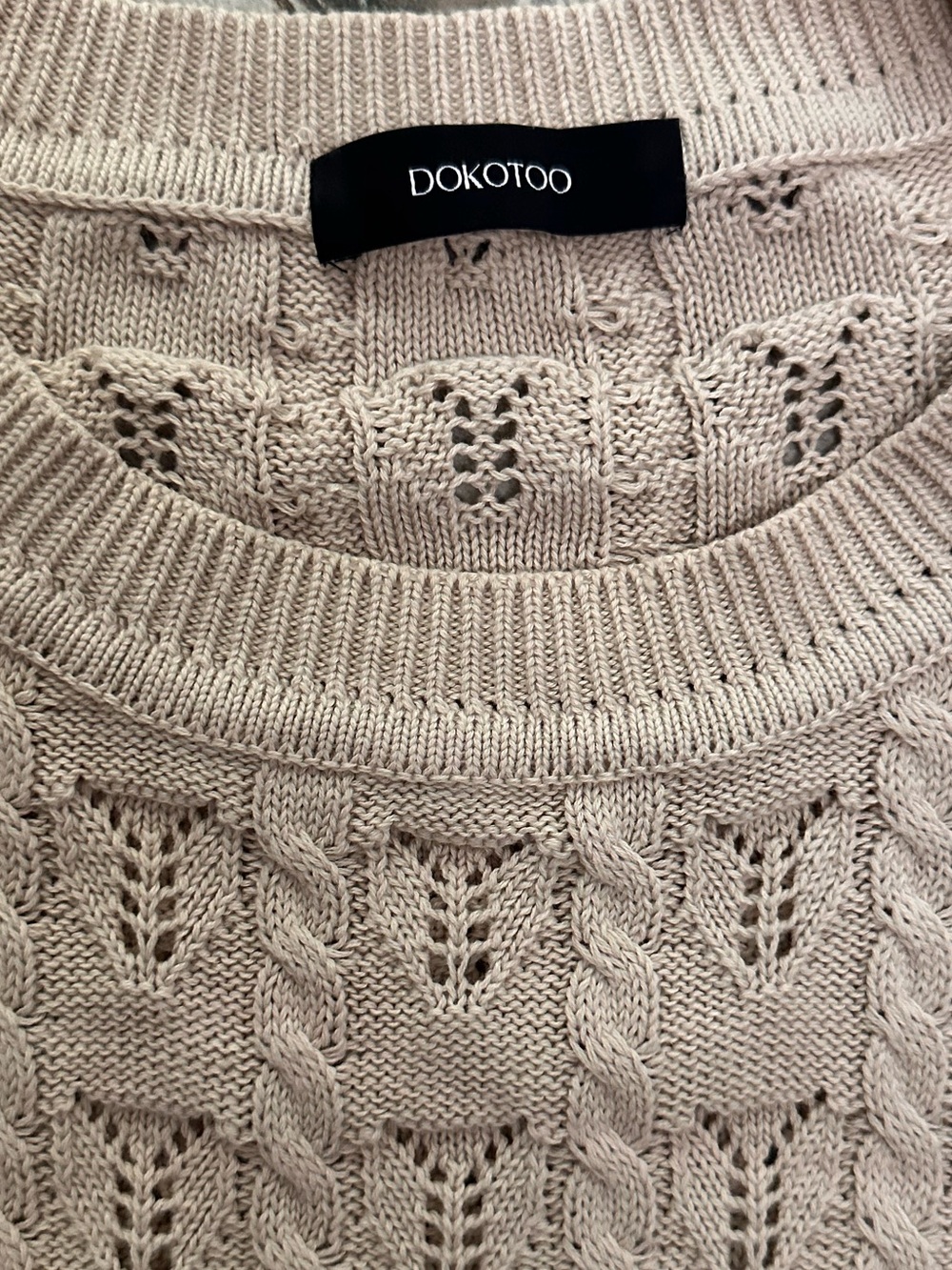 Beige Cable Knit Ruffle Sleeve Sweater Vest Top Size M - Picture 6 of 6